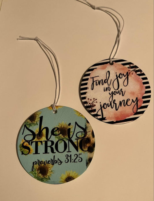 SHE IS STRONG PROVERBS 31:25 ROUND AIR FRESHENER