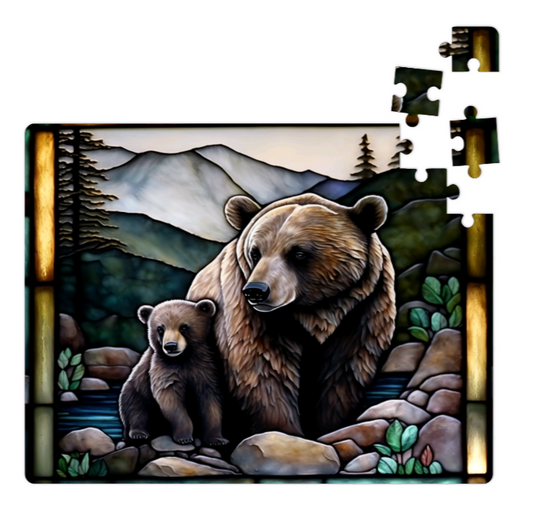 STAINED GLASS MAMA BEAR & CUB 80 PIECE PUZZLE