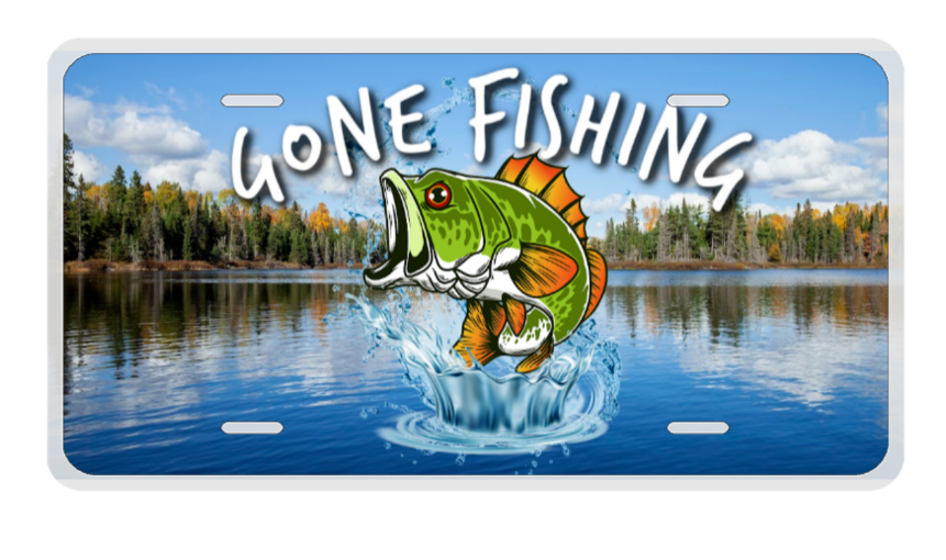 GONE FISHING LICENSE PLATE – Tokis Tees and Custom Designs
